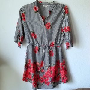 Hint of Blush Striped Dress with Flower Print Size Large